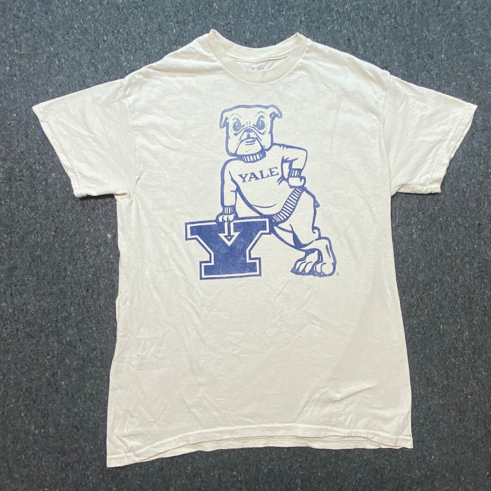 Yale University Graphic T Shirt Medium M Mens Cream Preppy Bulldog Mascot Tee